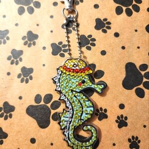 Vibrant Green Seahorse Diamond Puzzle Keychain